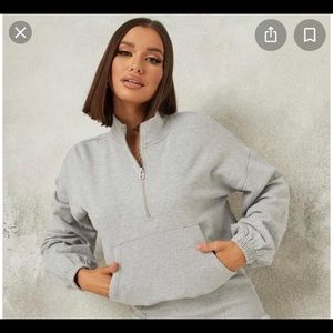 Missguided Gray Co Ord Zip Front Pocket Sweatshirt